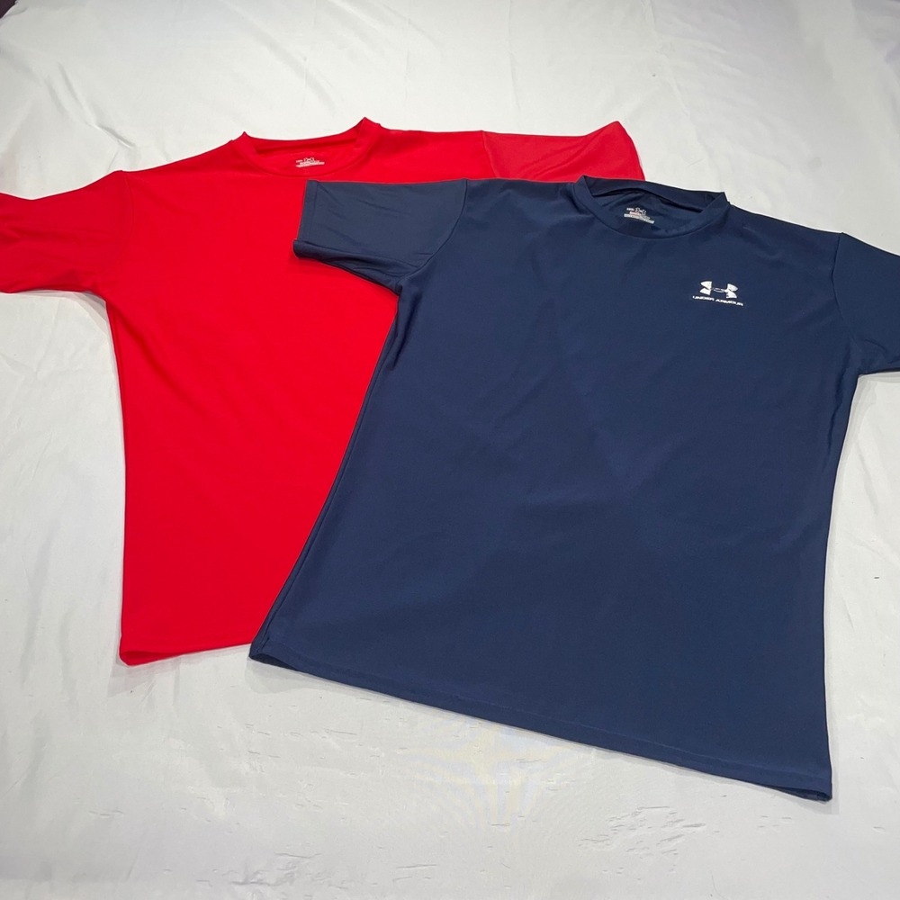 Under Armour HeatGear Mens XXL Compression Shirts 2 Pack Red Navy Blue Set